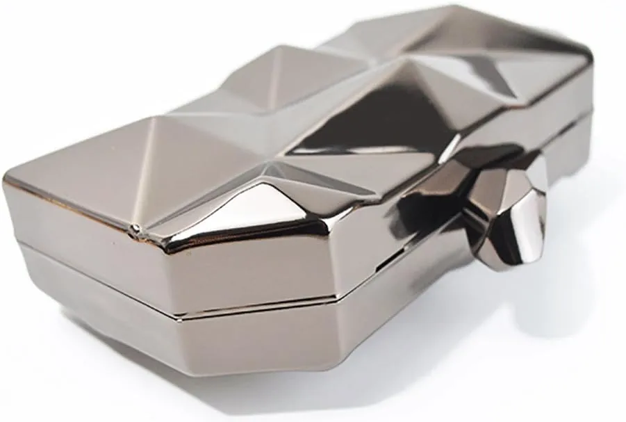Lattice Metal Handbag Geometric Evening Bag Abstract Stone Cut Chain Clutch Purse for Women