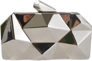 Lattice Metal Handbag Geometric Evening Bag Abstract Stone Cut Chain Clutch Purse for Women