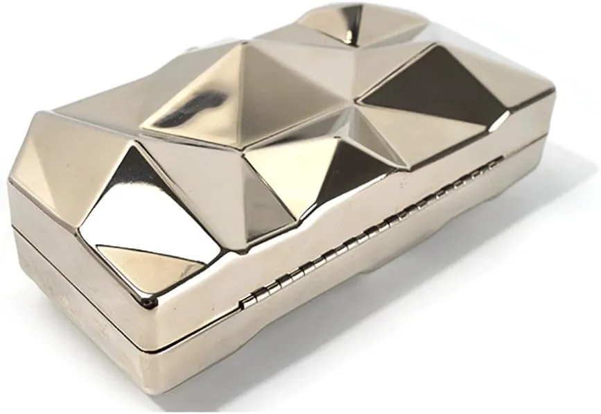 Lattice Metal Handbag Geometric Evening Bag Abstract Stone Cut Chain Clutch Purse for Women