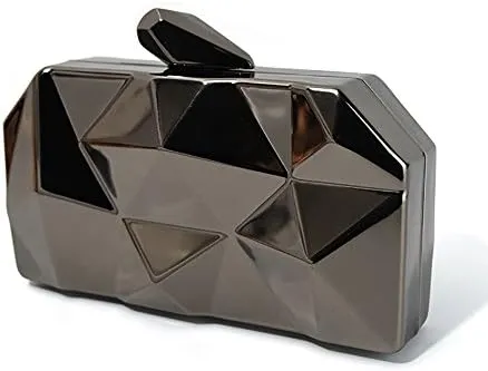 Lattice Metal Handbag Geometric Evening Bag Abstract Stone Cut Chain Clutch Purse for Women