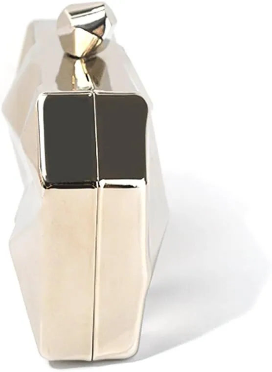 Lattice Metal Handbag Geometric Evening Bag Abstract Stone Cut Chain Clutch Purse for Women