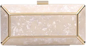 Lattice Metal Handbag Geometric Evening Bag Abstract Stone Cut Chain Clutch Purse for Women
