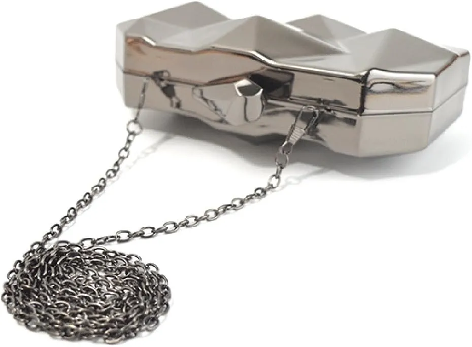 Lattice Metal Handbag Geometric Evening Bag Abstract Stone Cut Chain Clutch Purse for Women