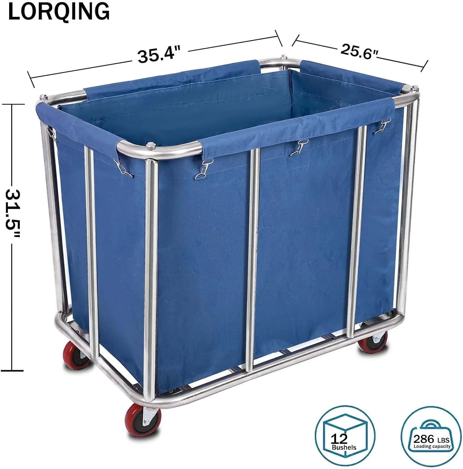 Laundry Cart Commercial/Home,12 Bushels Heavy Duty Large Stainless Steel Rolling Laundry Basket with Wheels for Hotel School Laundry，for Laundry/Sundries Organizer and Storage,286LBS Load