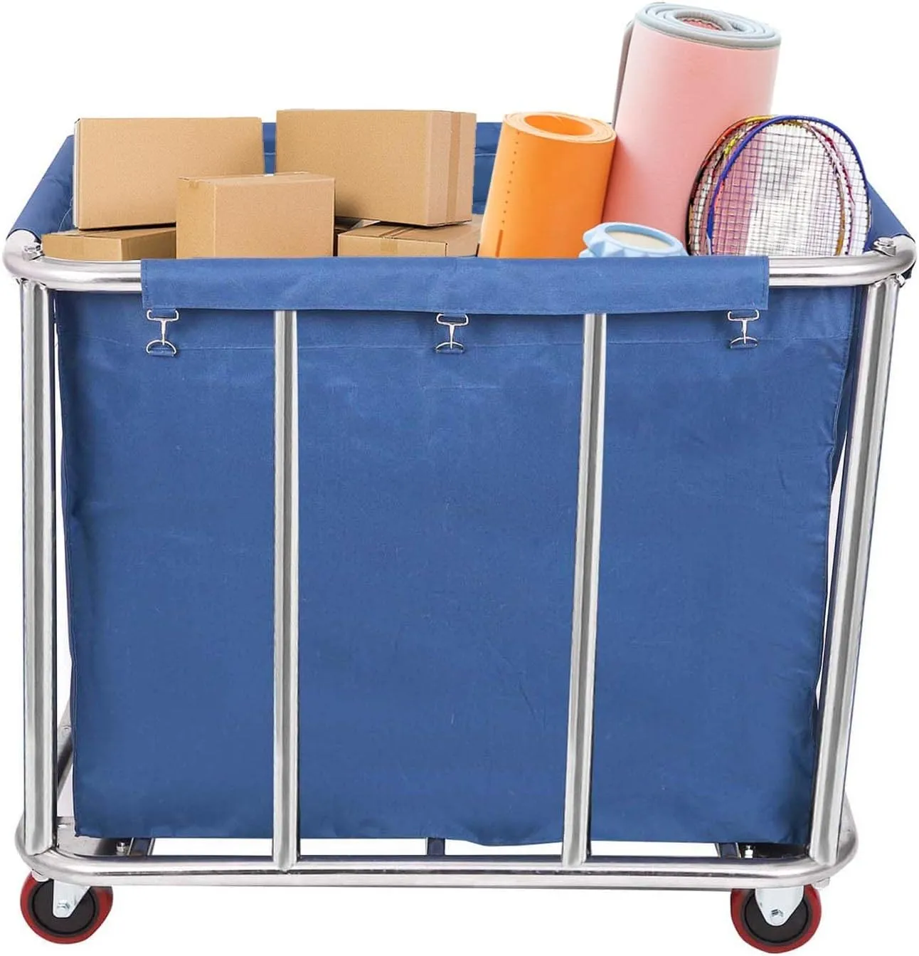 Laundry Cart Commercial/Home,12 Bushels Heavy Duty Large Stainless Steel Rolling Laundry Basket with Wheels for Hotel School Laundry，for Laundry/Sundries Organizer and Storage,286LBS Load