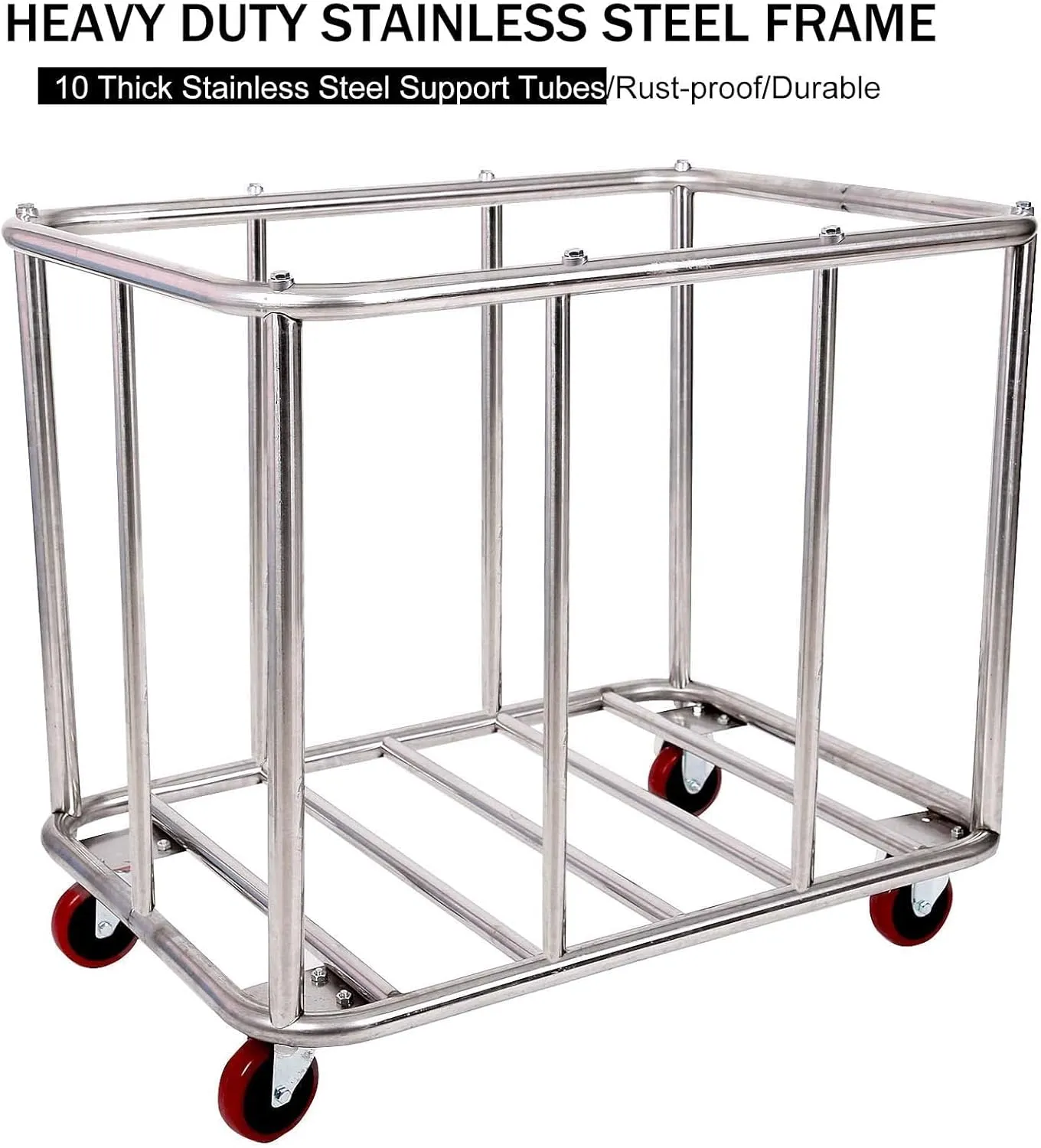 Laundry Cart Commercial/Home,12 Bushels Heavy Duty Large Stainless Steel Rolling Laundry Basket with Wheels for Hotel School Laundry，for Laundry/Sundries Organizer and Storage,286LBS Load
