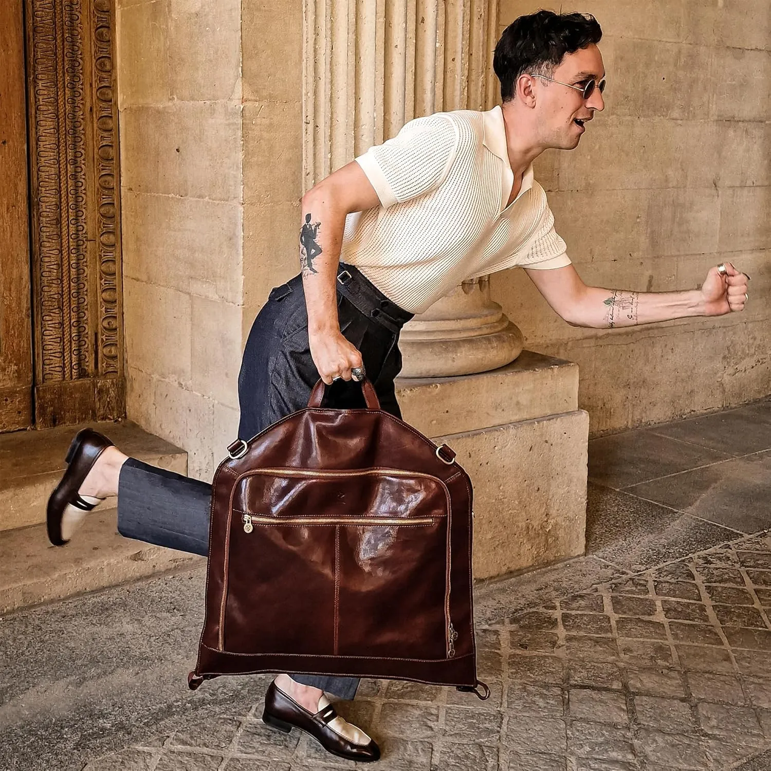 Leather Garment Bag Suit Carrier Slim Carry-on Garment Dress Protection Bag
