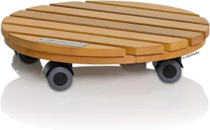 Lechuza - Natural Wood 30 Round Wheeled Coaster, Eucalyptus Wood, Diameter 30 x 7 cm, 16782