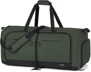 Lekesky Foldable Travel Duffel Bag for Women, 80L Large Duffle Bag with Separate Shoes Compartments & Straps, Carry On Weekend Bag for Women, Hospital, Overnight(Green)