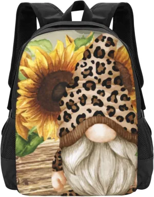 Leopard Gnome Sunflowers Lightweight Packable Backpack Travel Casual Large Capacity Daypack Foldable Backpack For Men Women