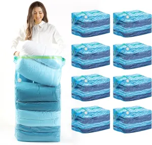 LEVERLOC 8 Pack Vacuum Storage Bags, Blue Jumbo Cube 31x40x15 inch, Extra Large Vacuum Seal Bags for Beddings Blankets Comforters Quilts Duvets Pillows, Closet Organizers and Storage