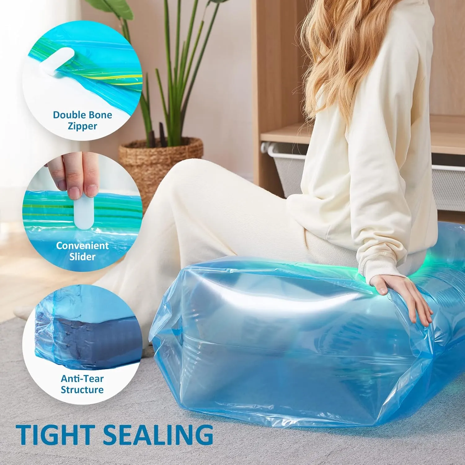 LEVERLOC 8 Pack Vacuum Storage Bags, Blue Jumbo Cube 31x40x15 inch, Extra Large Vacuum Seal Bags for Beddings Blankets Comforters Quilts Duvets Pillows, Closet Organizers and Storage