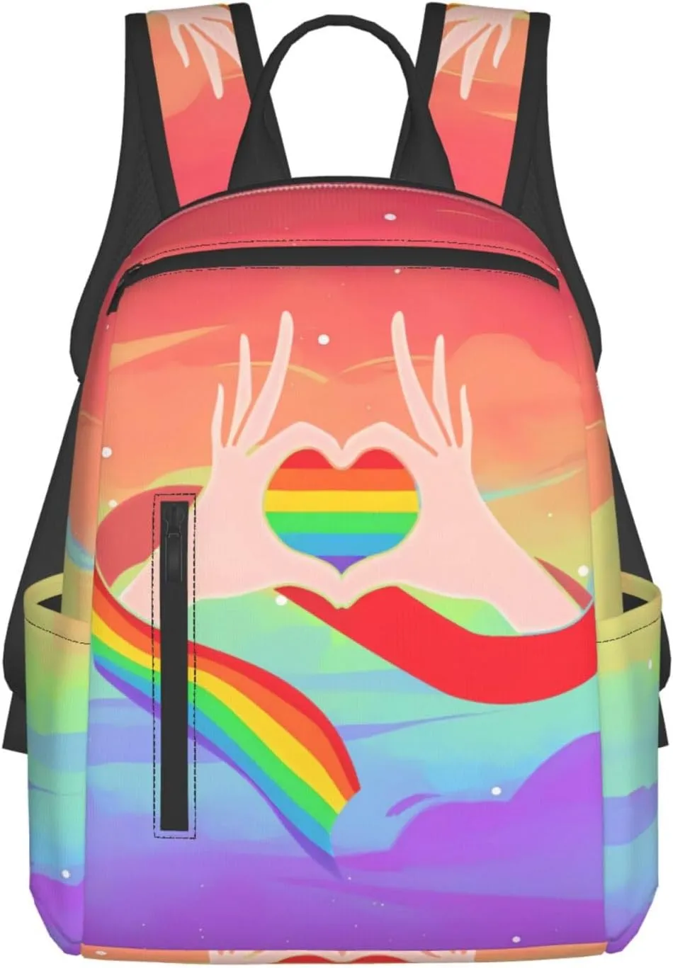 LGBT Gay Pride Rainbow Ribbon Heart Gesture Travel Laptop Backpack Casual Backpacks Double Shoulder Daypack Notebook Rucksack Work Bags Sports Bag for Gym Hiking Camping Beach