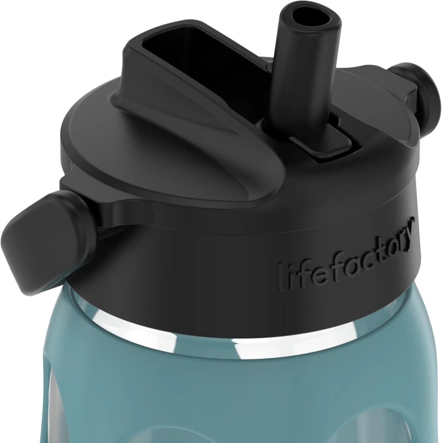 Lifefactory 22-Ounce Glass Water Bottle with Pivot Straw Cap and Protective Silicone Sleeve, Aqua Teal