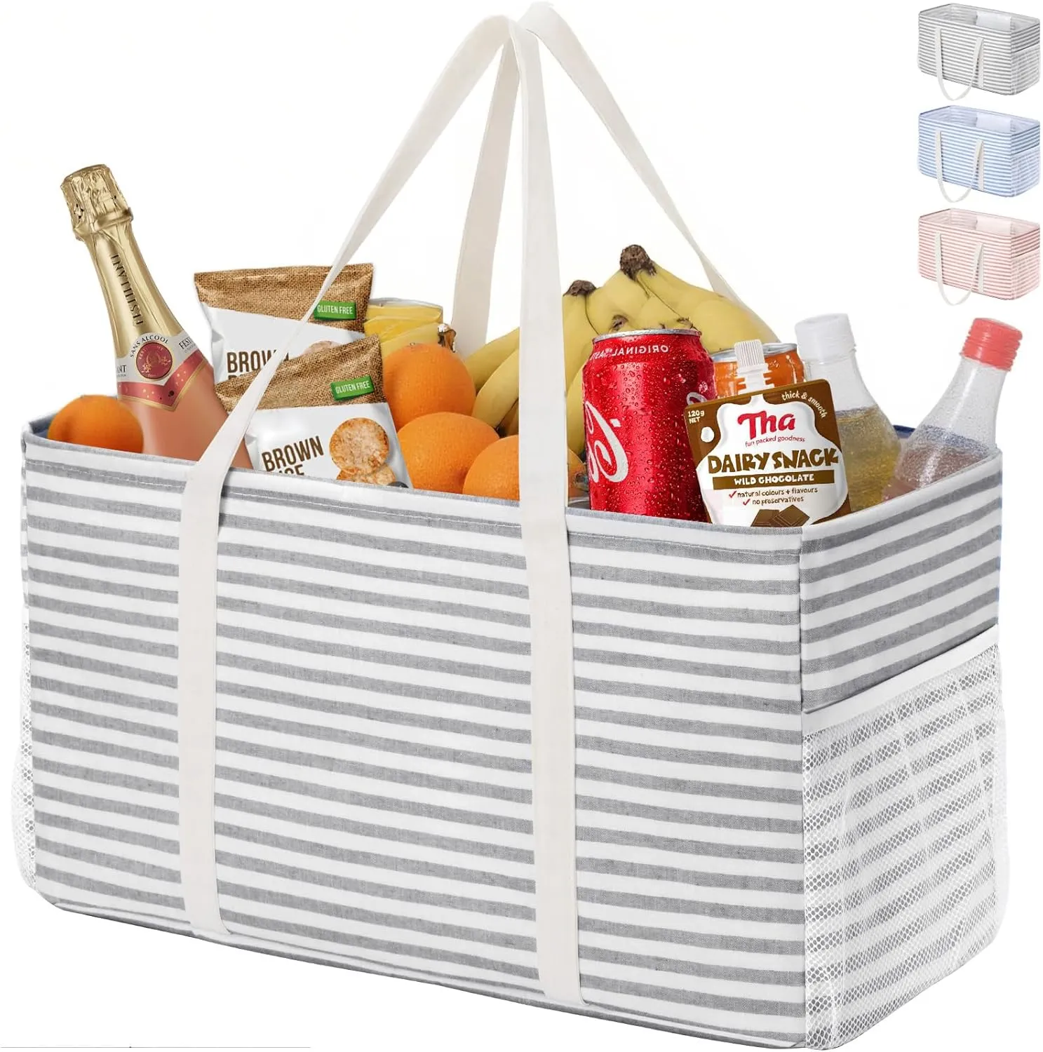Lifewit Extra Large Tote Bag, Reusable Grocery Bags with Metal Wire Frame and Handles, Standing Utility Foldable Shopping Bags for Storage, Picnics, Beach, Pool, Laundry, Car, Camping, 1 Pack, Grey