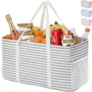 Lifewit Extra Large Tote Bag, Reusable Grocery Bags with Metal Wire Frame and Handles, Standing Utility Foldable Shopping Bags for Storage, Picnics, Beach, Pool, Laundry, Car, Camping, 1 Pack, Grey