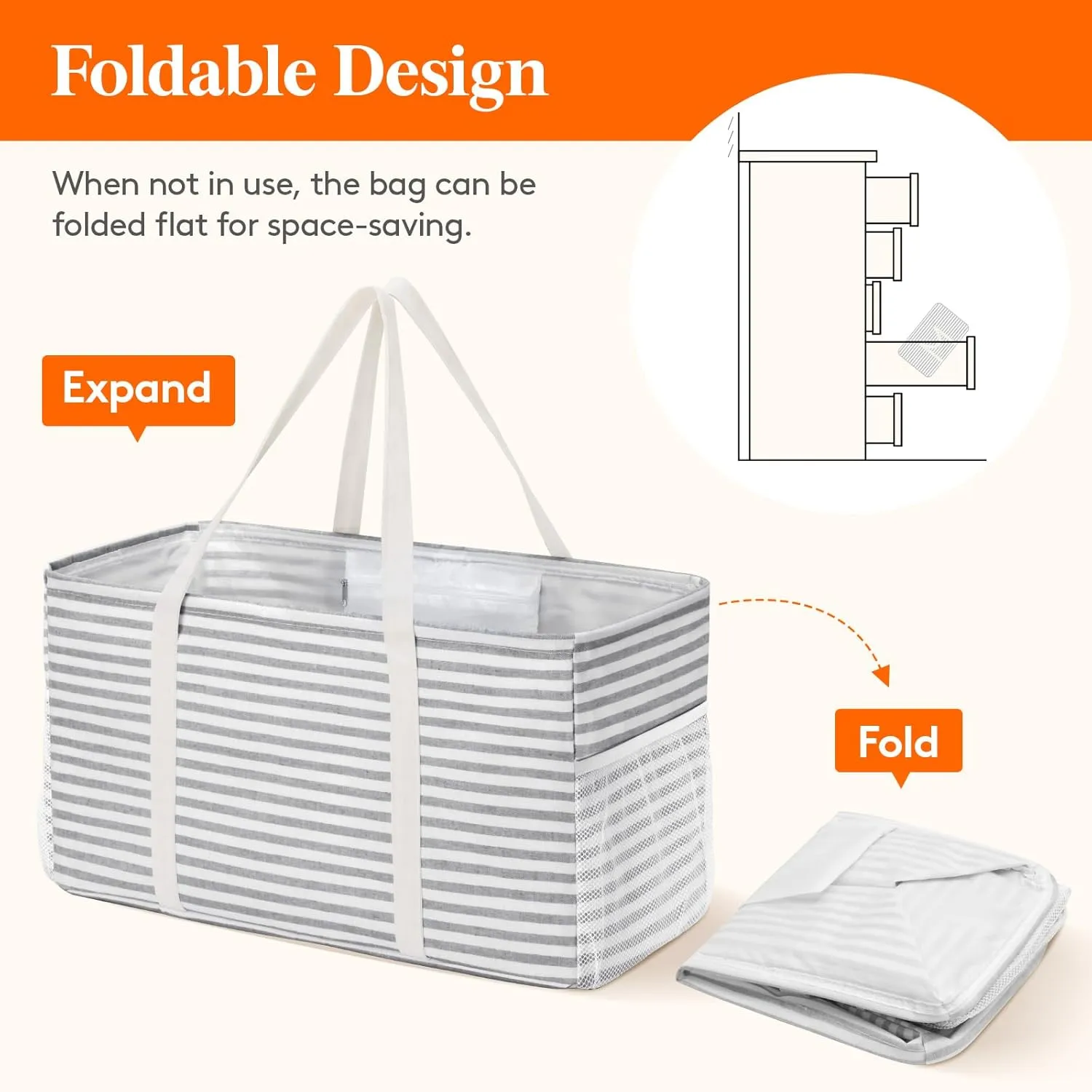 Lifewit Extra Large Tote Bag, Reusable Grocery Bags with Metal Wire Frame and Handles, Standing Utility Foldable Shopping Bags for Storage, Picnics, Beach, Pool, Laundry, Car, Camping, 1 Pack, Grey