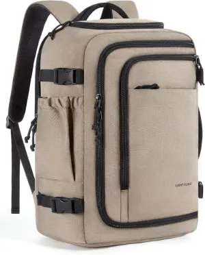 LIGHT FLIGHT Travel Backpack, TSA Friendly Flight Approved Carry on Backpack Water-resistant Lightweight Business Large Weekender Bag Casual Daypack 17.3" Laptop Backpack for Men Women, Brown