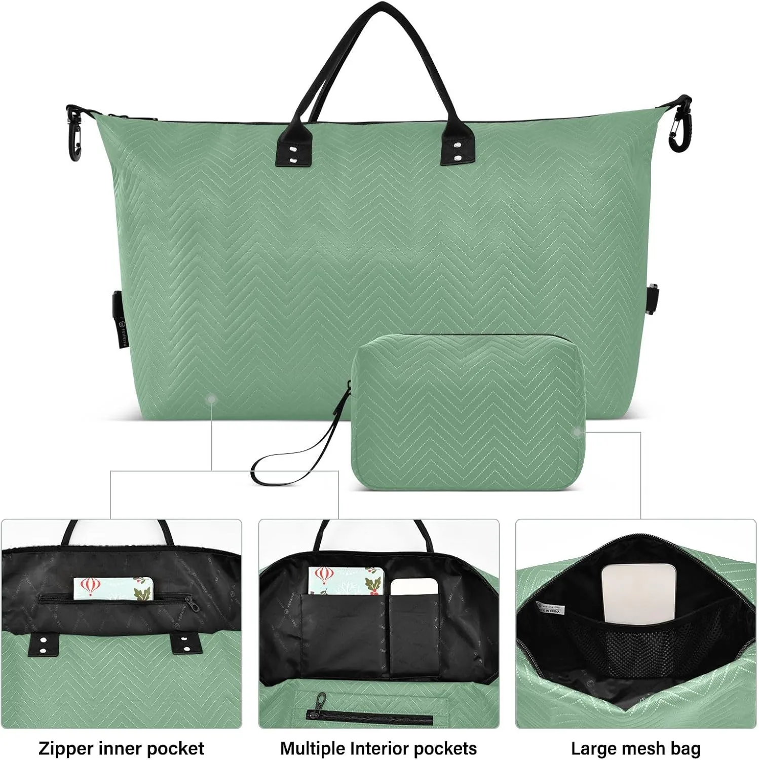 Light Green Travel Duffel Bag with Toiletry Bag Weekender Bag for Carry on Sports Gym Bag for Maternity Mommy Hospital
