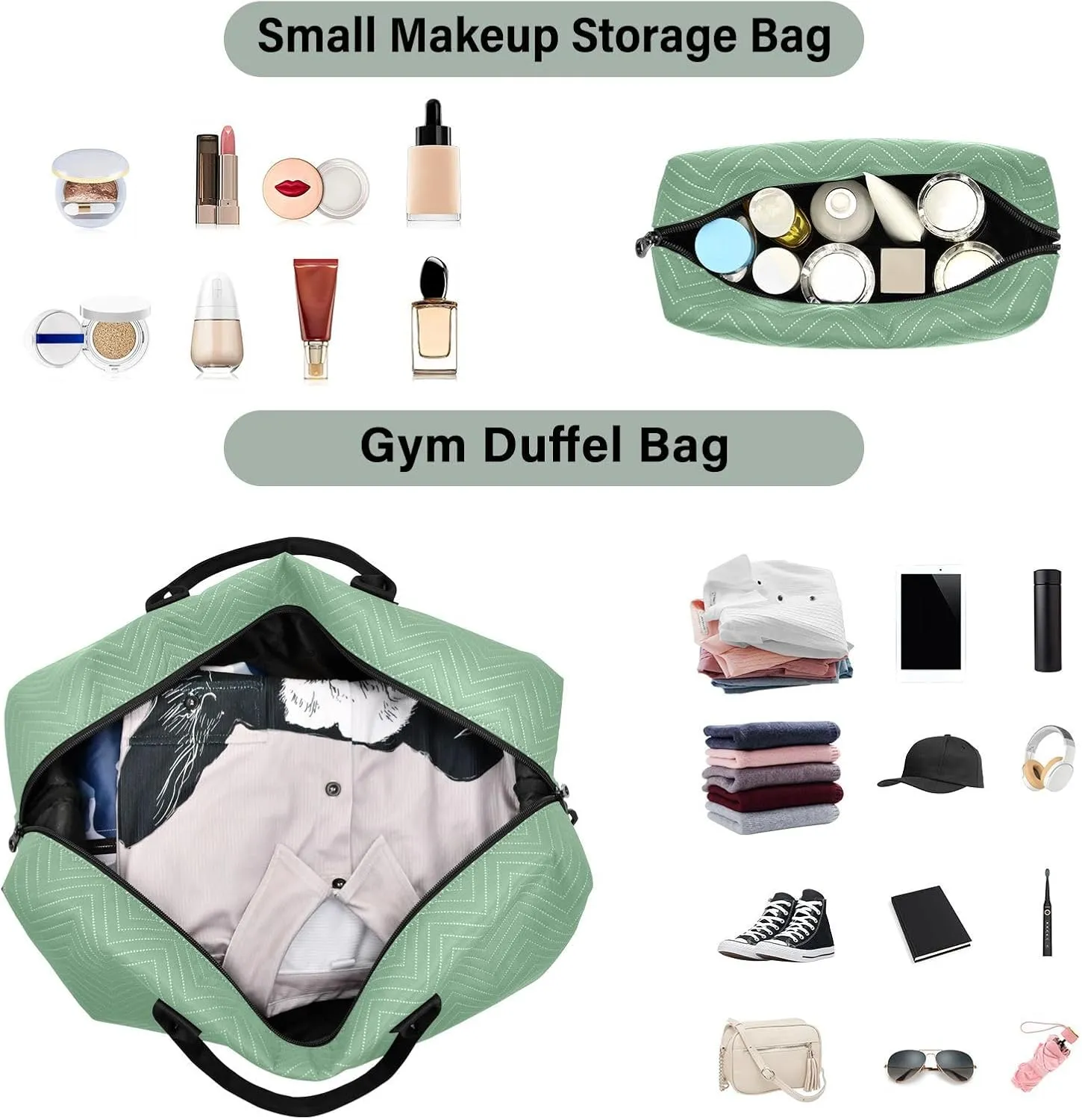 Light Green Travel Duffel Bag with Toiletry Bag Weekender Bag for Carry on Sports Gym Bag for Maternity Mommy Hospital