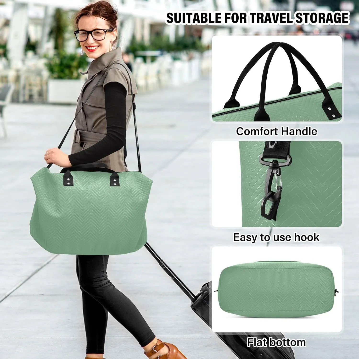 Light Green Travel Duffel Bag with Toiletry Bag Weekender Bag for Carry on Sports Gym Bag for Maternity Mommy Hospital