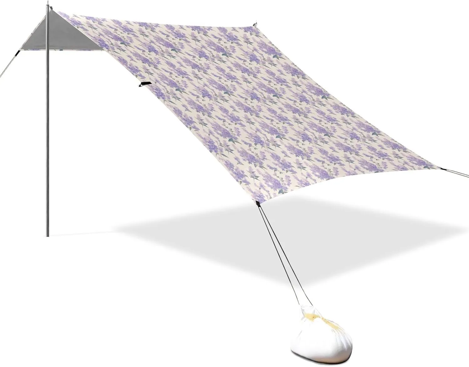 Light Purple Lilac Flowers Beach Cabana UPF50 Water-Resistant Large Sun Shelter with Sandbags, Sand Shovel, Poles for Camping, Picnics, Backyard & Fishing