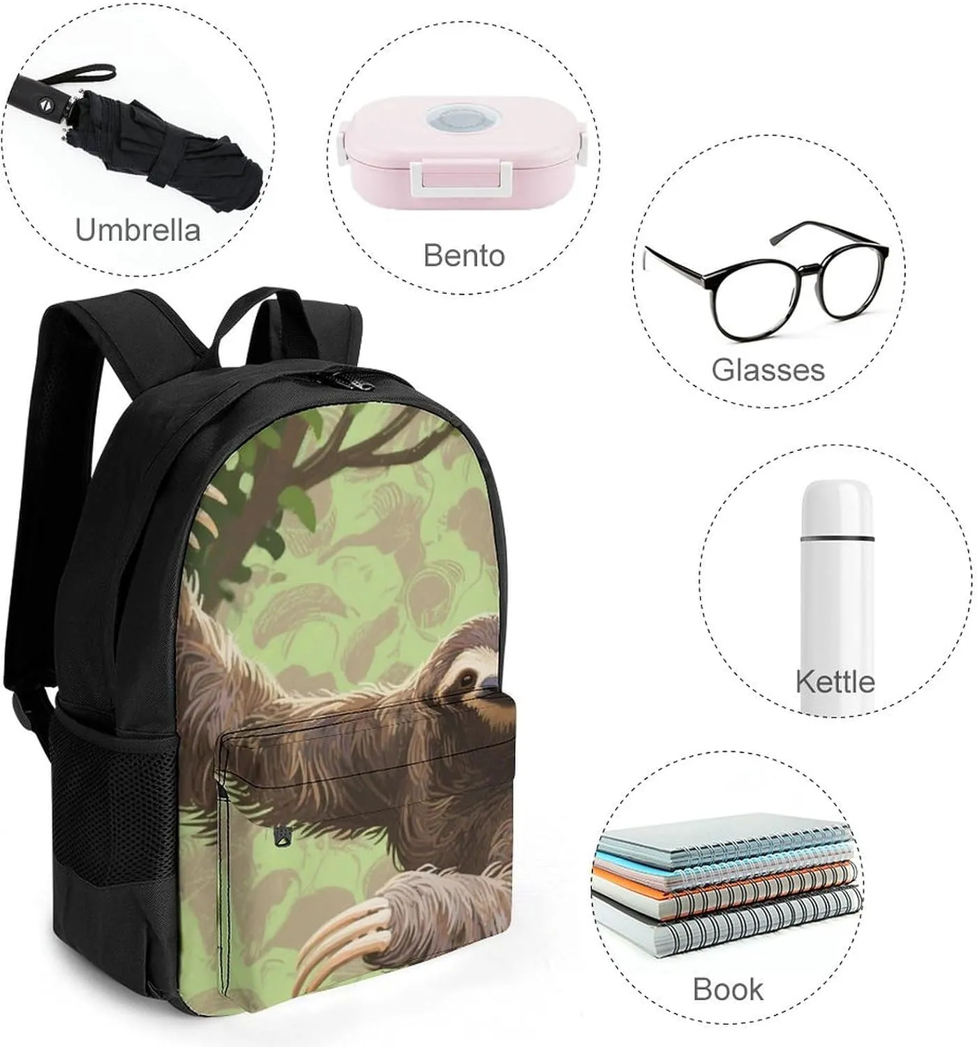 Lightweight Backpack for Gym Travel Bicycle - Big Capacity Multipurpose Anti-Theft Carry On Bag, Animals Sloth Art Travel Hiking Bag & Day Pack