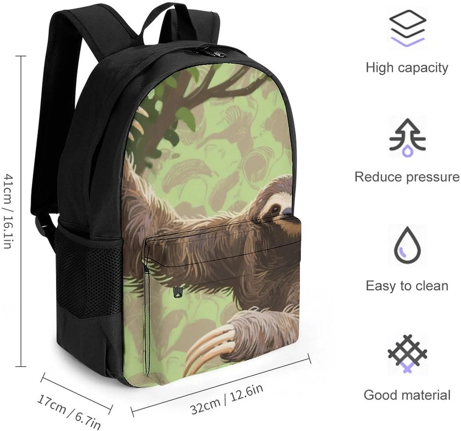 Lightweight Backpack for Gym Travel Bicycle - Big Capacity Multipurpose Anti-Theft Carry On Bag, Animals Sloth Art Travel Hiking Bag & Day Pack