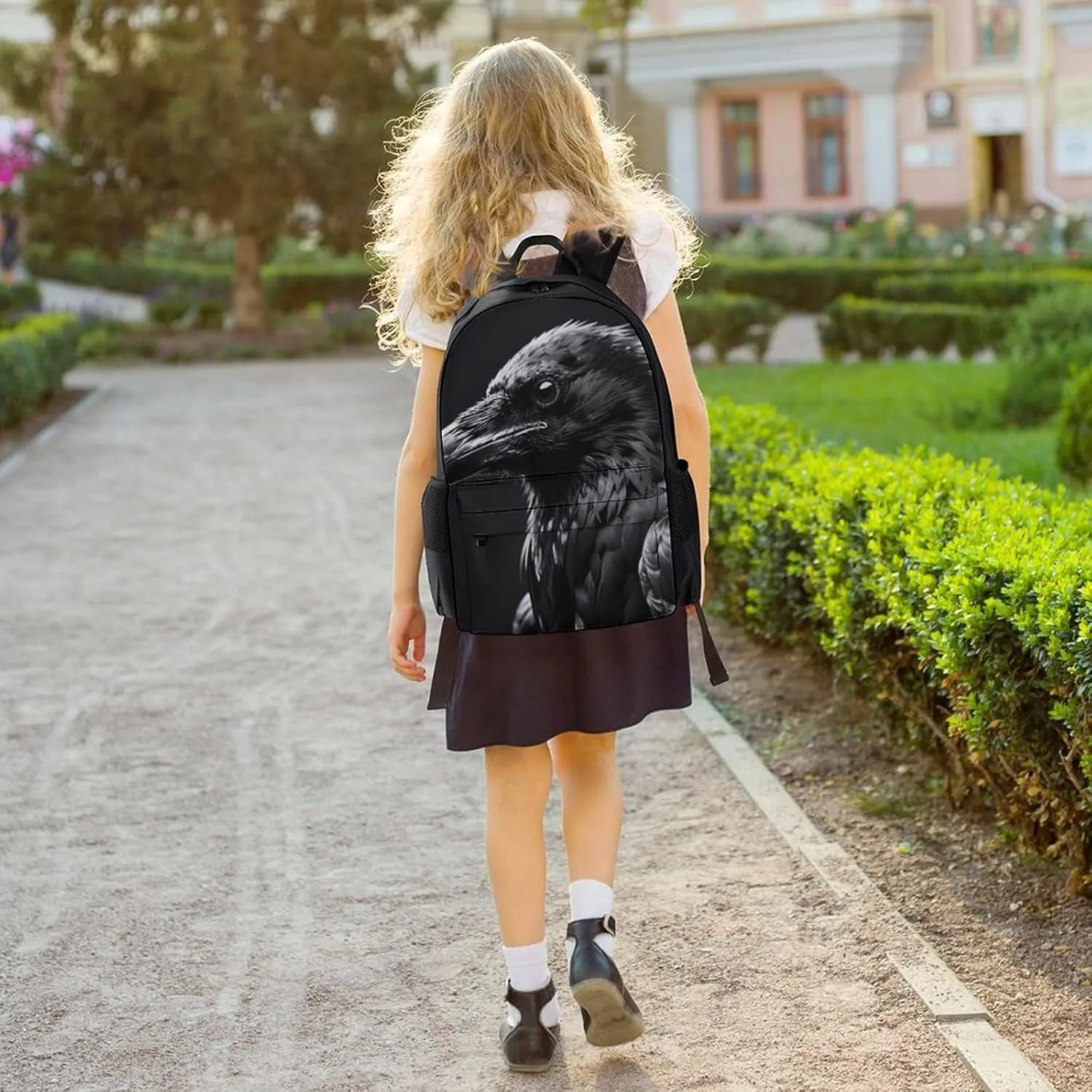 Lightweight Rucksacks for Camping Picnic Walking Cycling - Large Capacity Multipurpose Anti-Theft Carry On Bag, Black Crow Raven Bird Art Travel Hiking & Camping Rucksack