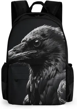 Lightweight Rucksacks for Camping Picnic Walking Cycling - Large Capacity Multipurpose Anti-Theft Carry On Bag, Black Crow Raven Bird Art Travel Hiking & Camping Rucksack
