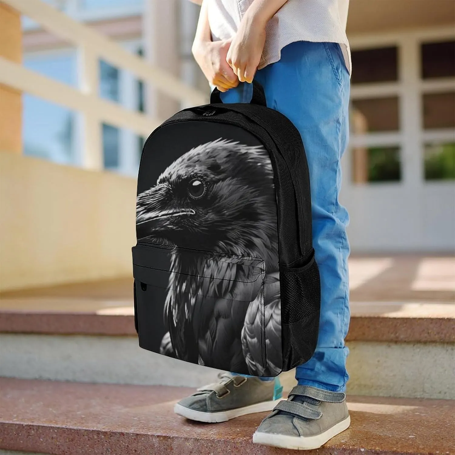 Lightweight Rucksacks for Camping Picnic Walking Cycling - Large Capacity Multipurpose Anti-Theft Carry On Bag, Black Crow Raven Bird Art Travel Hiking & Camping Rucksack