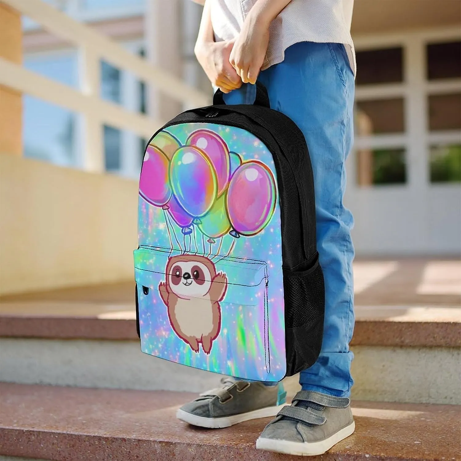 Lightweight Rucksacks for Climbing Outdoors Walking Cycling - Large Capacity Anti-Theft Multipurpose Carry On Bag, Balloon Sloth Rainbow Camping Outdoor Backpack