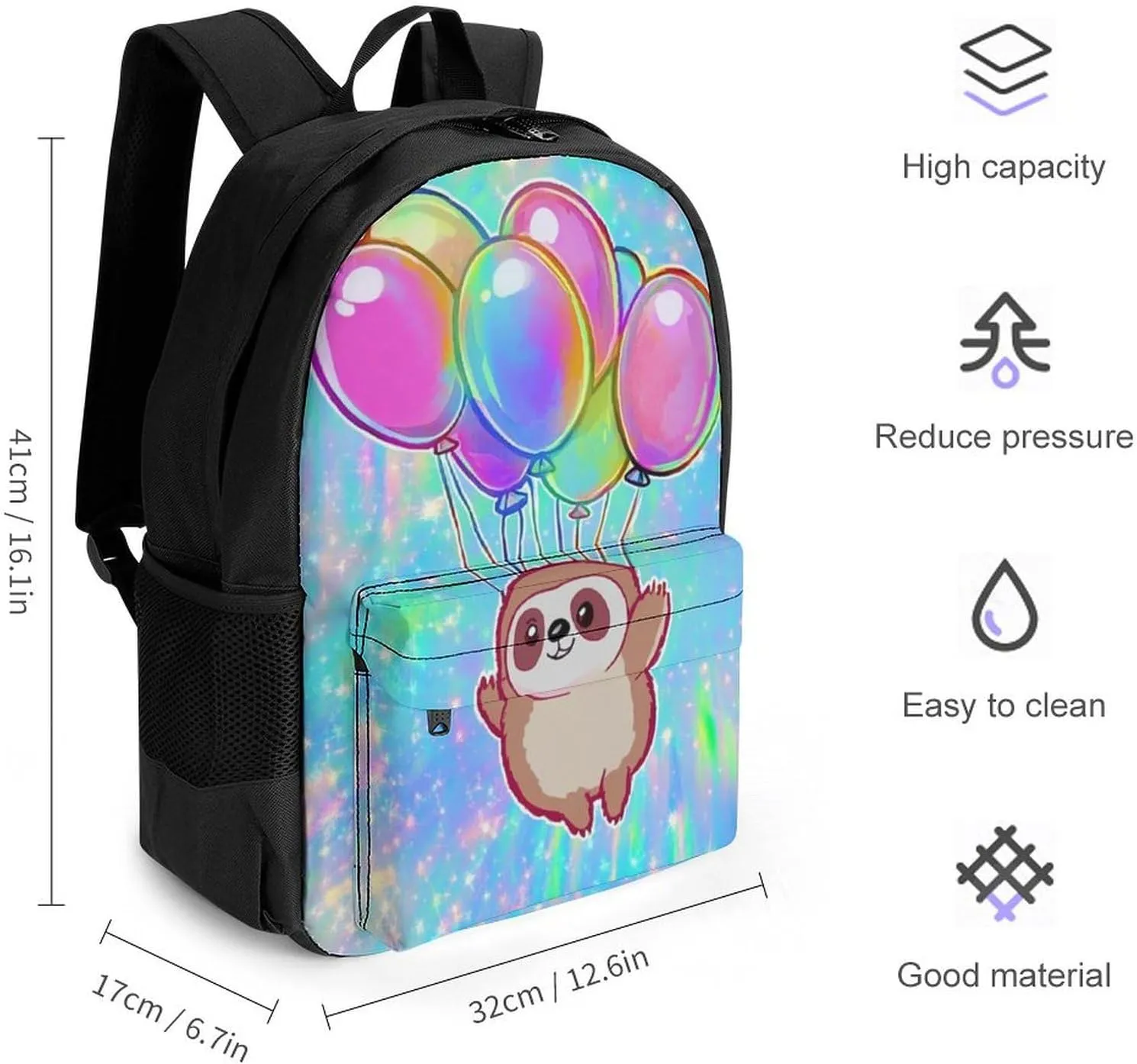 Lightweight Rucksacks for Climbing Outdoors Walking Cycling - Large Capacity Anti-Theft Multipurpose Carry On Bag, Balloon Sloth Rainbow Camping Outdoor Backpack