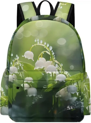 Lily of The Valley Flowers Green Leaves Laptop Backpack for Women Men Cute Shoulder Bag Printed Daypack for Travel Sports Work