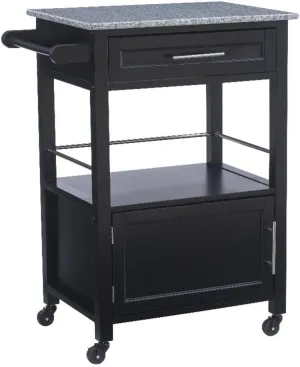 Linon Mitchell Wood Granite Top Rolling Kitchen Cart Ample Storage in Black