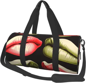 Lips Love Travel Duffle Bag Carry On Weekender Overnight Bag Sport Gym Bag for Women Men Foldable Travel Duffle Round Duffle Bag for Travel Sports Gym