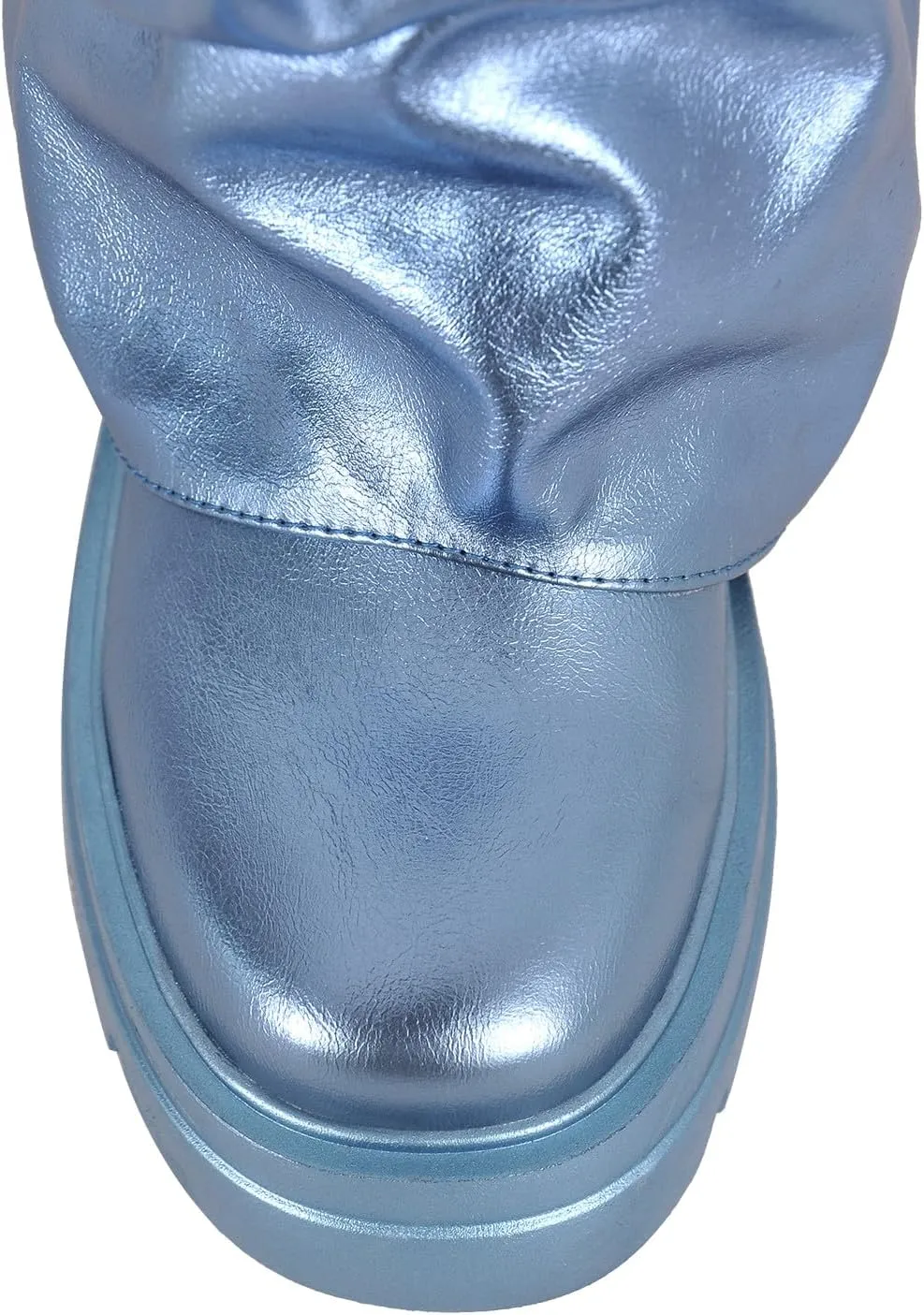LISHAN Women's Platform Heel Metallic Fold Over Pull on Shark Ruched Boots