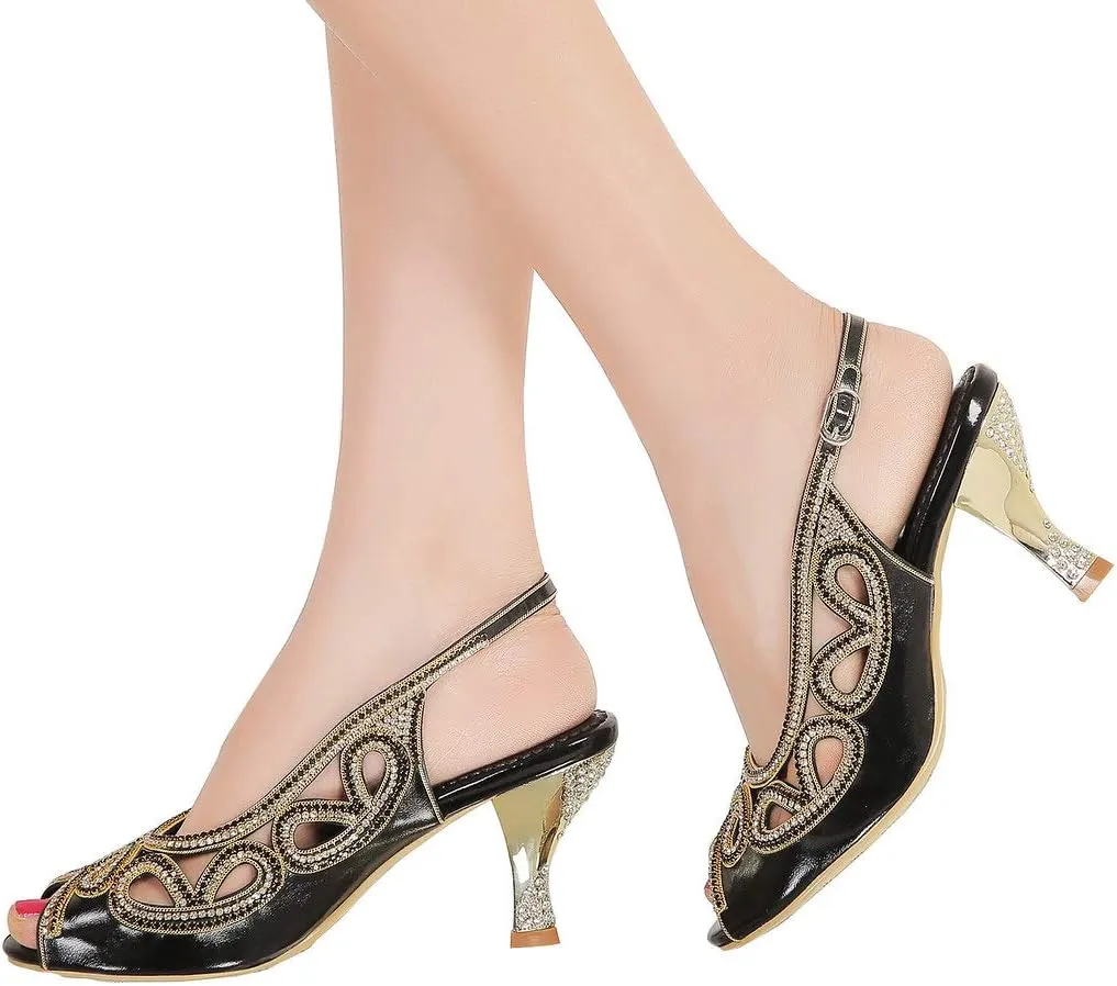 LizFoYa Women Peep Toe Wedding Low Heels Cutout Slingback Club Evening Dress Pumps