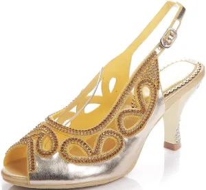 LizFoYa Women Peep Toe Wedding Low Heels Cutout Slingback Club Evening Dress Pumps