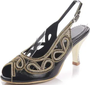 LizFoYa Women Peep Toe Wedding Low Heels Cutout Slingback Club Evening Dress Pumps