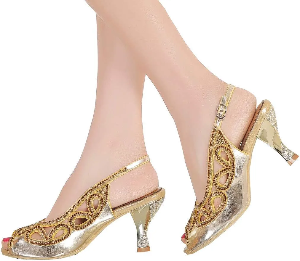 LizFoYa Women Peep Toe Wedding Low Heels Cutout Slingback Club Evening Dress Pumps