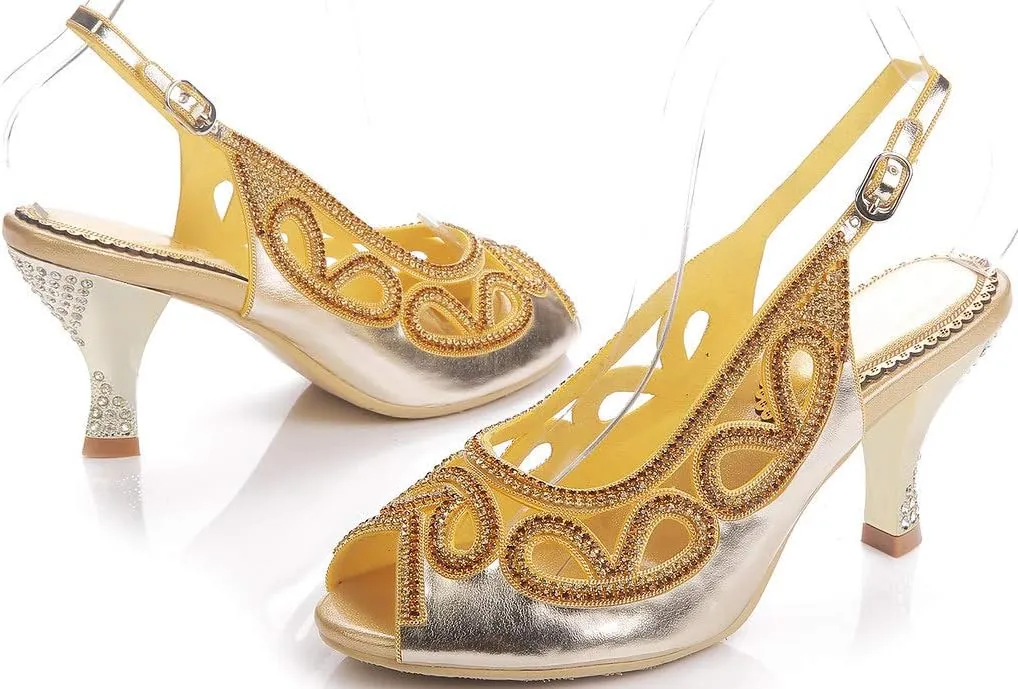 LizFoYa Women Peep Toe Wedding Low Heels Cutout Slingback Club Evening Dress Pumps