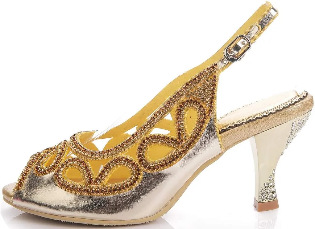 LizFoYa Women Peep Toe Wedding Low Heels Cutout Slingback Club Evening Dress Pumps