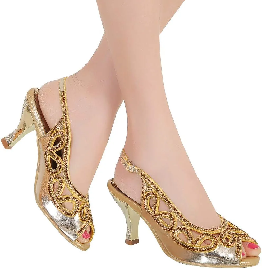 LizFoYa Women Peep Toe Wedding Low Heels Cutout Slingback Club Evening Dress Pumps