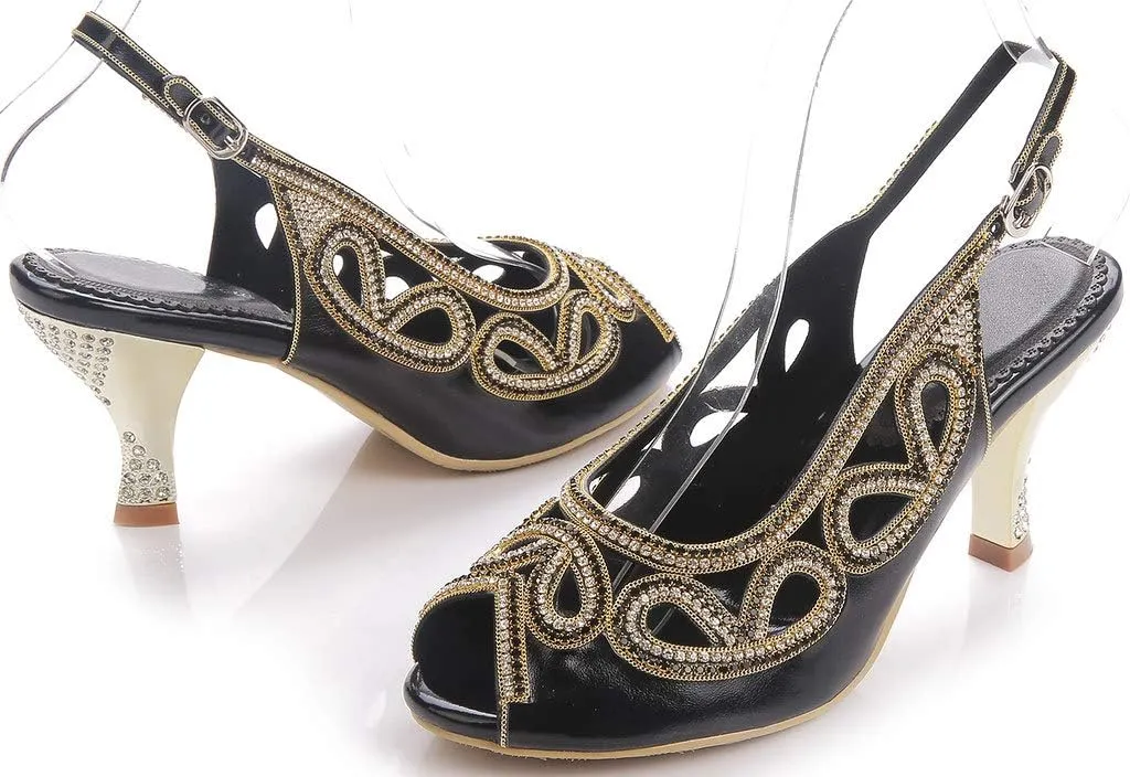 LizFoYa Women Peep Toe Wedding Low Heels Cutout Slingback Club Evening Dress Pumps