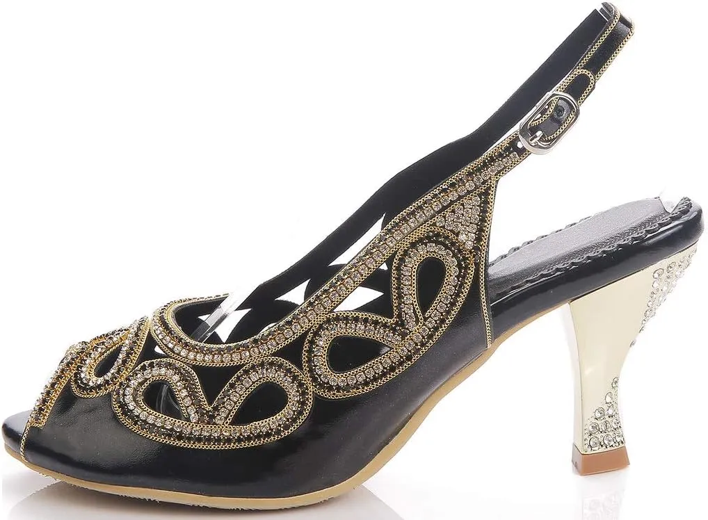 LizFoYa Women Peep Toe Wedding Low Heels Cutout Slingback Club Evening Dress Pumps