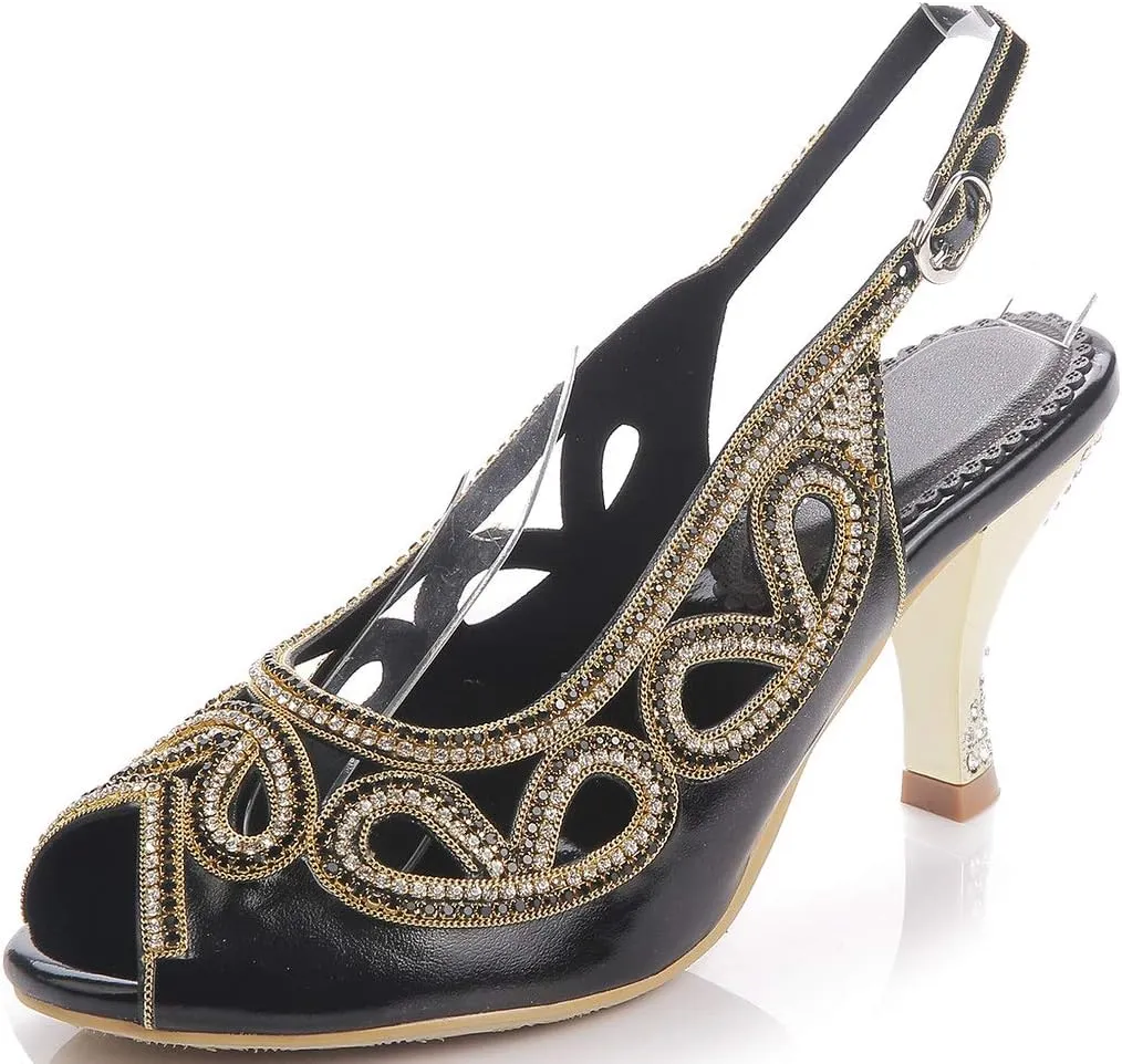 LizFoYa Women Peep Toe Wedding Low Heels Cutout Slingback Club Evening Dress Pumps