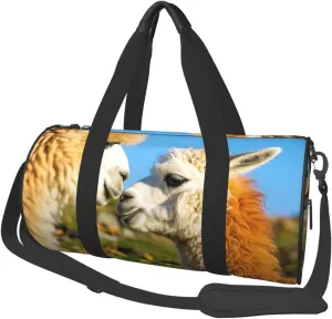 Llama And Alpaca Print Round Large Capacity Travel Luggage Bags,Men's and Women's Hand-Held Travel Clothing Bags