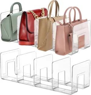 Lnrueg 2 PCS Plastic Purse Organizers, 4-Slot 16.5×5.7×5.1-Inches Clear Plastic Handbag Organizers for Bags, Clutches, Wallets, Wristlets, Space-Saving Bedroom and Cabinet Organization