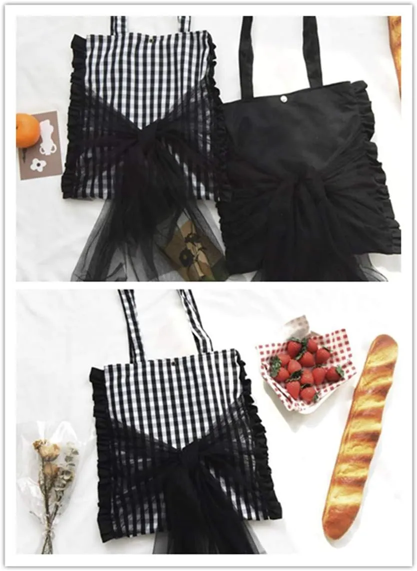 Lolita Punk Style Lace Cotton Tote Bag Handbag for Women Elegant and Lovely